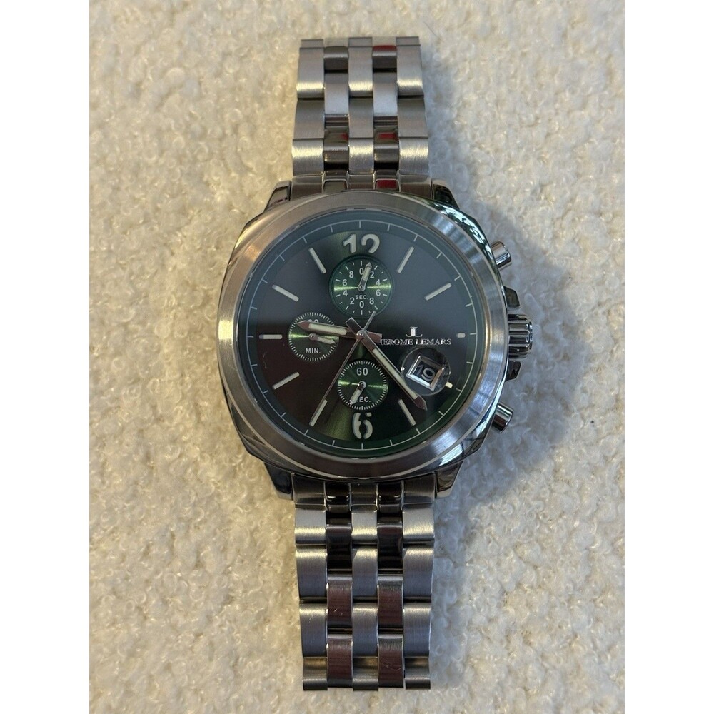 Jerome Lemars Men’s Watch Green Dial Stainless Steel Watch + 2 Bands NEW